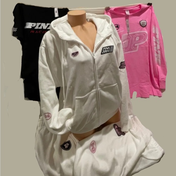 NEW VICTORIAS SECRET PINK RELAXED FIT FULL ZIP HOODIE SWEATSHIRT RACING NWT - Picture 5 of 7